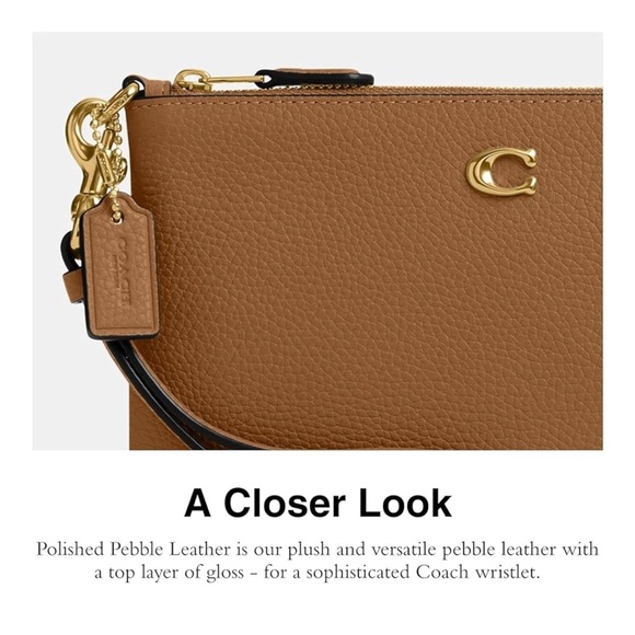 Coach Essential Small Polished Pebbled Leather Wristlet Honey Brown CH818 - Picture 4 of 4